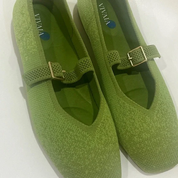 Vivaia Square-Toe Knit Mary Jane Flats Buckle Strap Green Size 8 EUR38 NWOT - Picture 3 of 9